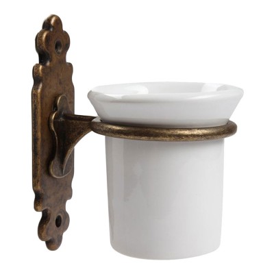 Стакан для зубных щеток настенный 131248 цвет старая бронза, белая керамика, латунь