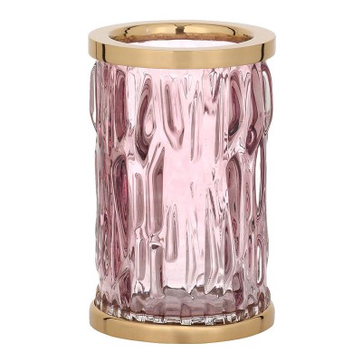 Стакан для зубных щеток 3503-180-318 цвет глянцевое золото, розовое стекло, латунь высота 130 мм 