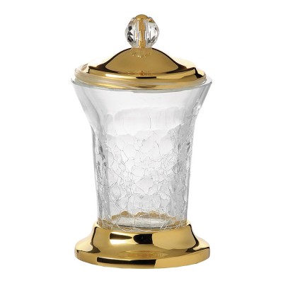 Стакан для зубных щеток с крышкой 3505-37-003 цвет глянцевое золото, узорчатое стекло, латунь высота 115 мм