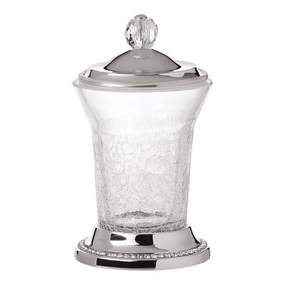 Стакан для ватных дисков 3505-75-005 цвет глянцевый хром, прозрачное стекло, кристаллы Swarovski, латунь высота 155 мм