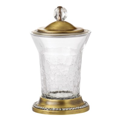 Стакан для ватных дисков 3505-75-013 цвет состаренная латунь, прозрачное стекло, кристаллы Swarovski высота 155 мм 