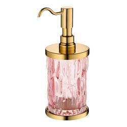 Дозатор для жидкого мыла 3507-180-318 цвет глянцевое золото, розовое стекло, латунь высота 205 мм