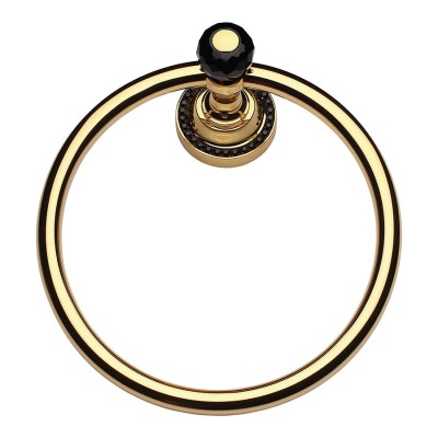 Держатель для полотенец круглый 3510-71-320 цвет глянцевое золото, черные кристаллы Swarovski, латунь диаметр 180 мм