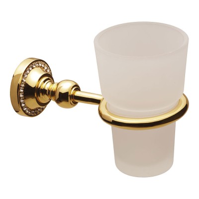 Стакан для зубных щеток настенный 3515-71-003 цвет глянцевое золото, матовое стекло, кристаллы Swarovski, латунь высота 108 мм