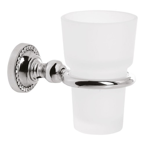 Стакан для зубных щеток настенный 3515-71-005 цвет глянцевый хром, матовое стекло, кристаллы Swarovski, латунь высота 108 мм