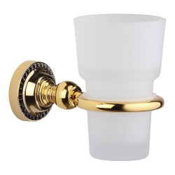 Стакан для зубных щеток настенный 3515-71-320 цвет глянцевое золото, матовое стекло, черные кристаллы Swarovski, латунь высота 108 мм