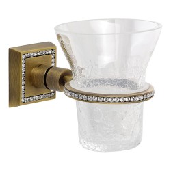 Стакан для зубных щеток настенный 3515-75-013 цвет состаренная латунь, узорчатое стекло, кристаллы Swarovski, латунь высота 108 мм 