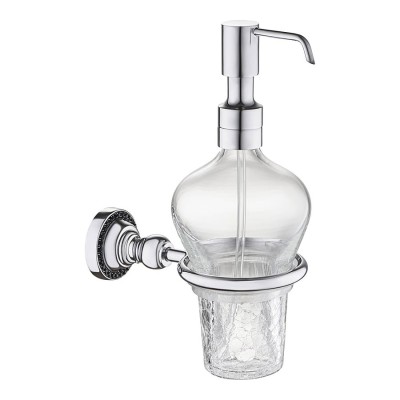 Дозатор для жидкого мыла настенный 3517-71-520 цвет глянцевый хром, стекло, черные кристаллы Swarovski, латунь высота 234 мм