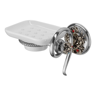 Держатель для мыла PV1607/K цвет старое серебро, белая керамика, кристаллы, латунь длина 155 мм