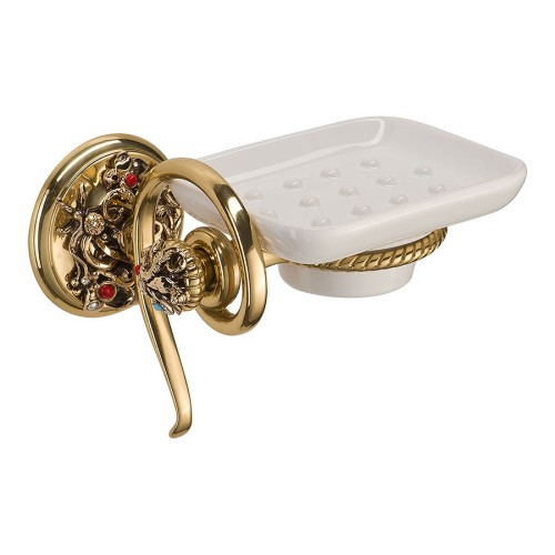 Держатель для мыла PV1607/L цвет глянцевая латунь, белая керамика, кристаллы длина 155 мм Держатель для мыла PV1607/L цвет глянцевая латунь, белая керамика, кристаллы длина 155 мм