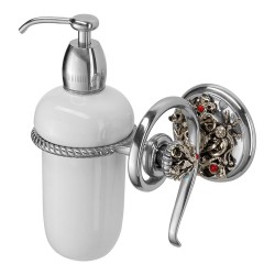 Дозатор для жидкого мыла настенный PV1608/K цвет старое серебро, белая керамика, кристаллы, латунь высота 185 мм 
