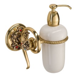 Дозатор для жидкого мыла настенный PV1608/L цвет глянцевая латунь, белая керамика, кристаллы, латунь высота 185 мм 