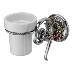 Стакан для зубных щеток настенный PV1609/K цвет старое серебро, белая керамика, кристаллы, латунь