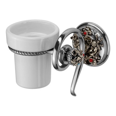 Стакан для зубных щеток настенный PV1609/K цвет старое серебро, белая керамика, кристаллы, латунь