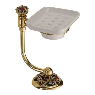 Держатель для мыла PV1631/L цвет глянцевая латунь, белая керамика, кристаллы высота 195 мм 