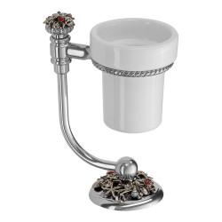 Стакан для зубных щеток на подставке PV1633/K цвет старое серебро, белая керамика, кристаллы, латунь