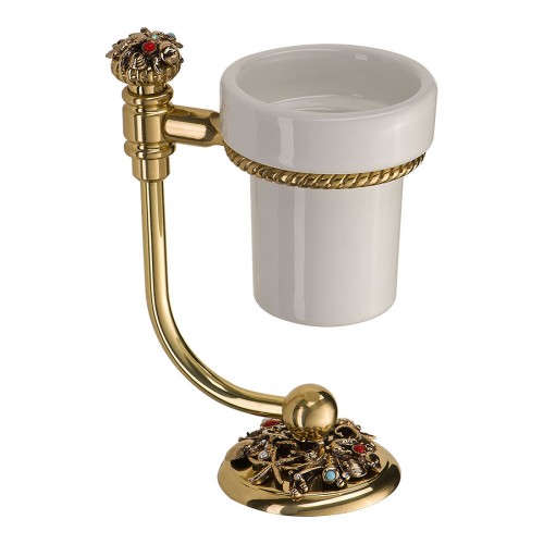 Стакан для зубных щеток на подставке PV1633/L цвет глянцевая латунь, белая керамика, кристаллы, латунь Стакан для зубных щеток на подставке PV1633/L цвет глянцевая латунь, белая керамика, кристаллы, латунь