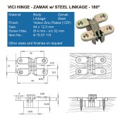 Петля потайная мебельная 15.07.115-1 цвет желтый цинк 180° длина 44 мм