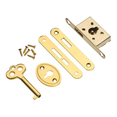 Замок врезной мебельный для шкатулки, ящика 30.00.056-0 цвет глянцевая латунь длина 57 мм 