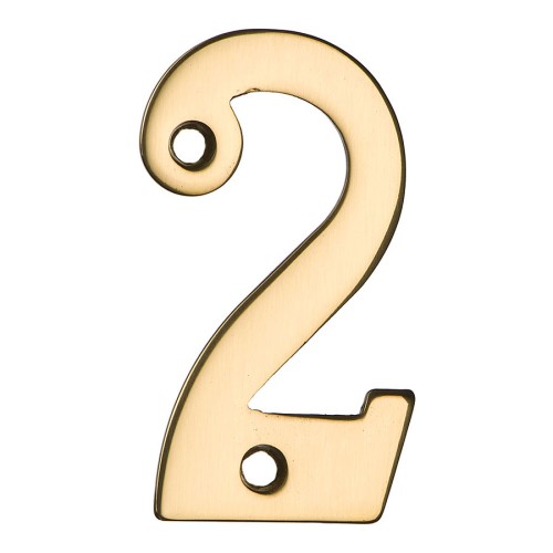 Номер на дверь цифра "2" глянцевая латунь длина 65 мм, модель 700200-7020179