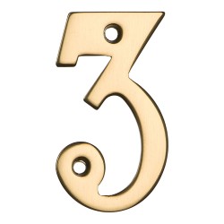 Номер на дверь цифра "3" глянцевая латунь длина 65 мм, модель 700200-7030179