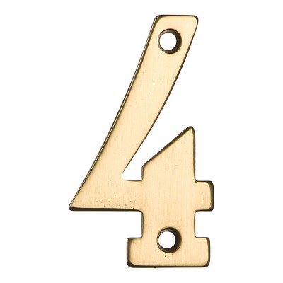 Номер на дверь цифра "4" глянцевая латунь длина 65 мм, модель 700200-7040179