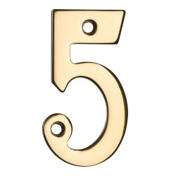 Номер на дверь цифра "5" глянцевая латунь длина 65 мм, модель 700200-7050179