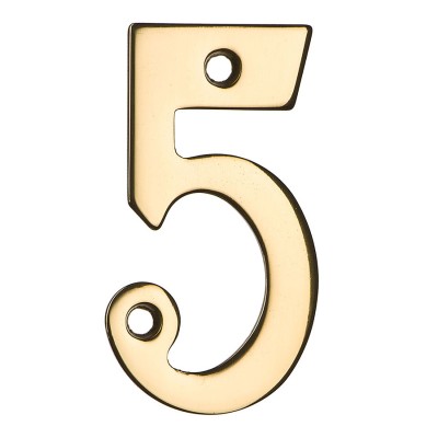 Номер на дверь цифра "5" глянцевая латунь длина 65 мм, модель 700200-7050179