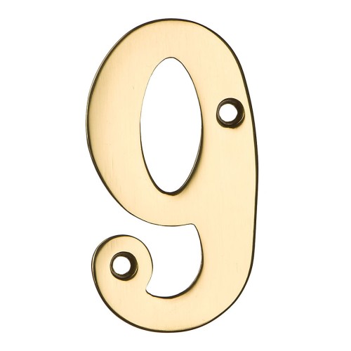 Номер на дверь цифра "9" глянцевая латунь длина 65 мм, модель 700200-7090179