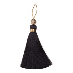 Декоративная кисть 9433 цвет PF900 черный, отделка 3002, бусина тыква длина 100 мм Декоративная кисть 9433 цвет PF900 черный, отделка 3002, бусина тыква длина 100 мм