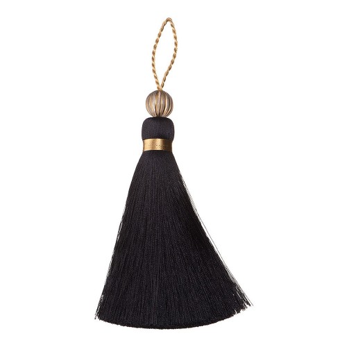 Декоративная кисть 9433 цвет PF900 черный, отделка 3002, бусина тыква длина 100 мм Декоративная кисть 9433 цвет PF900 черный, отделка 3002, бусина тыква длина 100 мм