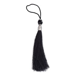 Декоративная кисть для ручек TASSEL-10-BLACK цвет черный, вставка глянцевый хром длина 150 мм 