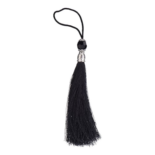 Декоративная кисть для ручек TASSEL-10-BLACK цвет черный, вставка глянцевый хром длина 150 мм 
