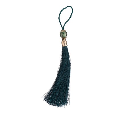 Декоративная кисть для ручек TASSEL-60-DARK-GREEN цвет темно зеленый, вставка глянцевое золото длина 150 мм 