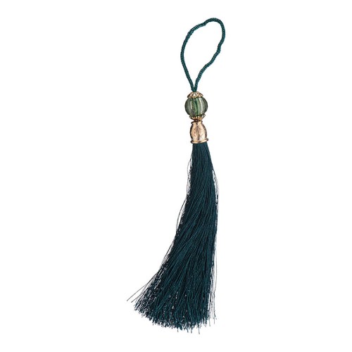 Декоративная кисть для ручек TASSEL-60-DARK-GREEN цвет темно зеленый, вставка глянцевое золото длина 150 мм Декоративная кисть для ручек TASSEL-60-DARK-GREEN цвет темно зеленый, вставка глянцевое золото длина 150 мм
