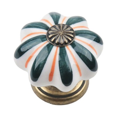 Ручка детская кнопка 483J2 цвет старая бронза, белая керамика с рисунком диаметр 35 мм 