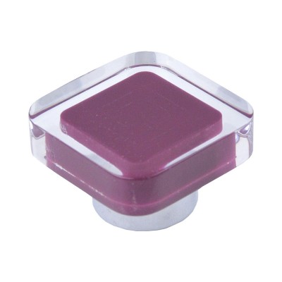 Ручка детская кнопка 697MO цвет глянцевый хром, малиновый пластик ширина 38 мм 