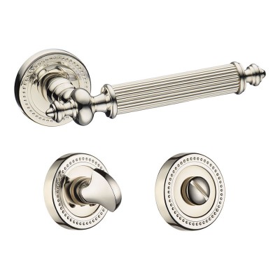 Дверная ручка 0212-016W цвет глянцевый никель, накладки с поворотной кнопкой