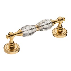 Дверная ручка скоба 1037-031-2 цвет глянцевое золото, кристаллы длина 240 мм