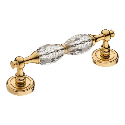 Дверная ручка скоба 1037-031-2 цвет глянцевое золото, кристаллы длина 240 мм