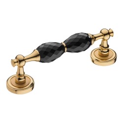Дверная ручка скоба 1037-3020-2 цвет глянцевое золото, черные кристаллы длина 240 мм