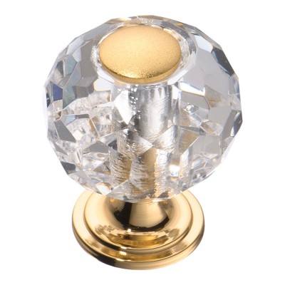 Ручка кнопка шар 0737-003-1 цвет глянцевое золото, прозрачный кристалл диаметр 30 мм