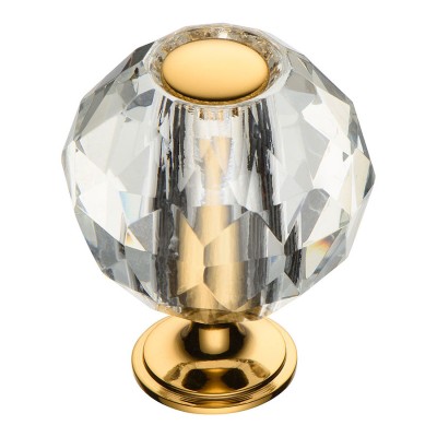 Ручка кнопка шар 0737-003-2 цвет глянцевое золото, прозрачный кристалл диаметр 38 мм