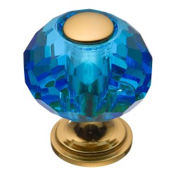 Ручка кнопка шар 0737-315-1-Blue цвет глянцевое золото, голубой кристалл диаметр 30 мм