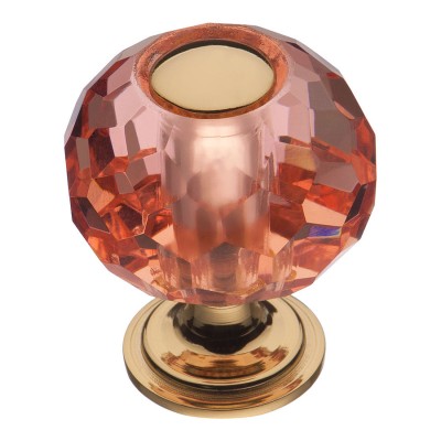 Ручка кнопка шар 0737-318-1-Pink цвет глянцевое золото, розовый кристалл диаметр 30 мм