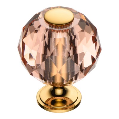 Ручка кнопка шар 0737-318-2 цвет глянцевое золото, розовый кристалл диаметр 38 мм