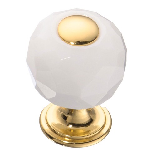 Ручка кнопка шар 0737-319-mini-WHITE цвет глянцевое золото, белый кристалл диаметр 21 мм