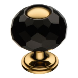 Ручка кнопка шар 0737-320-1-BLACK цвет глянцевое золото, черный кристалл диаметр 30 мм