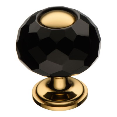 Ручка кнопка шар 0737-320-1-BLACK цвет глянцевое золото, черный кристалл диаметр 30 мм