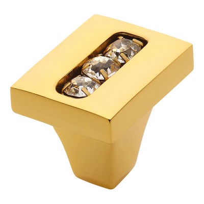 Ручка эксклюзив кнопка 0771-003-1 цвет глянцевое золото, кристаллы Сваровски длина 25 мм